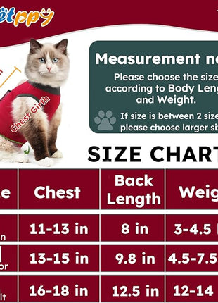 Cat Recovery Suit After Surgery, Breathable Cat Surgery Recovery Suit for Spay Abdominal Wounds or Skin Diseases, E-Collar Alternative Wear for Small Male Female Pets (Red,L)