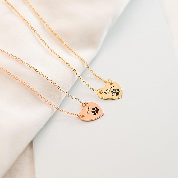 Customized Paw Print Necklace Personalized Pet Name Necklace Custom Engraved Dog Cat Paw Pendant Necklace Pet Memorial Gift for Pet Lovers