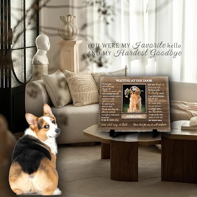 Personalized Pet Memorial Stone, Custom Dog Memorial Gifts for Loss of Dog with Photo Name Date, Dog Remembrance Gift, Loss of Dog Sympathy Gift for Dog Cat Lovers (Quote 18)