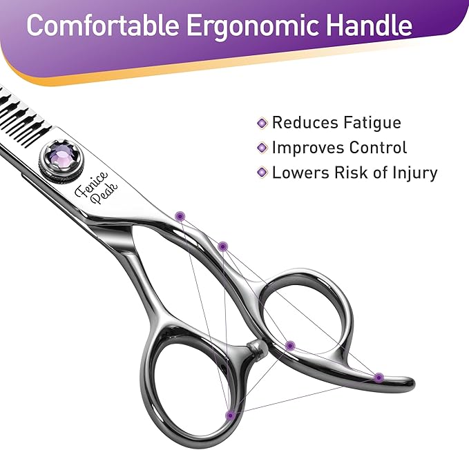 Fenice Peak 7 inch Traceless Thinning Dog Grooming Scissors Professional Dog Shears Made of Japanese 440C Stainless Steel with Jewelled Screw Trimming Cutting Scissors Durable and Sharp