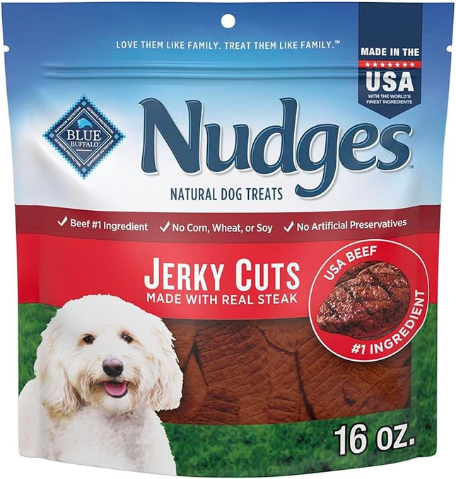 Blue Buffalo Nudges Jerky Cuts Dog Treats, Made in the USA with Natural Ingredients, Steak, 16-oz Bag