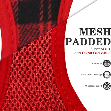 EXPAWLORER Classic Plaid Puppy Harness - Small Dog Harness and Leash Set - Dog Collar and Leash Set with AirTag Holder, Soft Padded Step in Dog Vest Harness No Pull Reflective for Outdoor, Red XXS