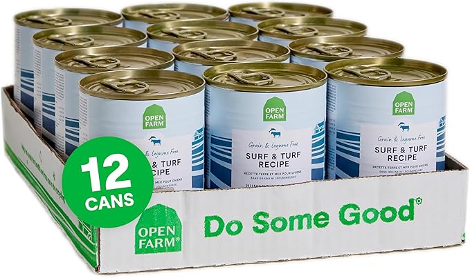 Open Farm Canned Dog Food, Paté for Complete & Balanced Nutrition, Grain-Free and Legume-Free, Surf & Turf Recipe, 12.5oz Cans (Pack of 12)