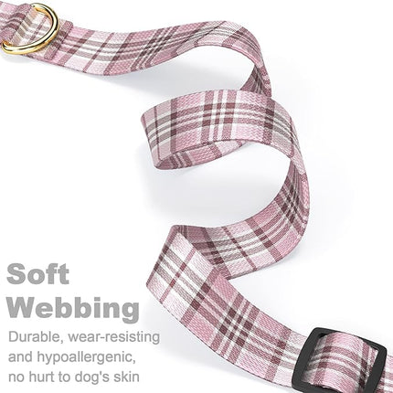 Rnivvi Dog Collar for Small Dogs, Cute Heavy Duty Adjustable Puppy Collar with Quick Release Buckle for Boy Girl & Female, Pet Accessories for Walking Running, S Length 3/4" Width, Pink Tartan