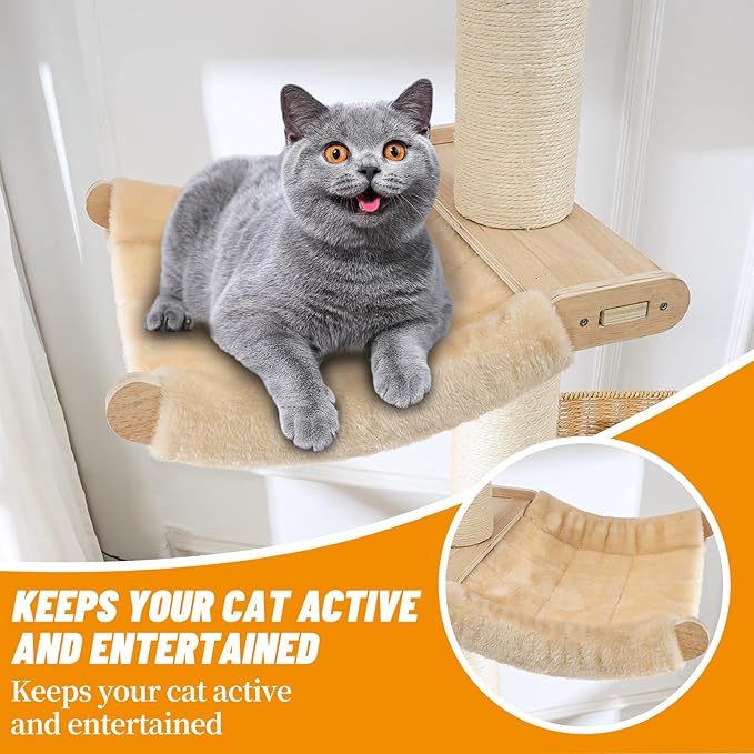 Floor to Ceiling Cat Tree with Scratching Posts, Adjustable Height(77-105 Inches), Corner Tall Cat Tower with Woven Condos & Ladder, Large Sturdy Cat Tower for Indoor Cats