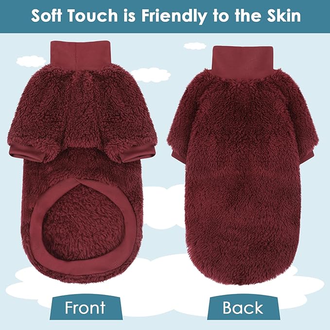 SUNFURA Sphynx Cat Sweater, Hairless Cats Turtleneck Pullover Kitten Sweaters for Cats Only, Warm and Soft Cat Pajamas Shirt with Sleeves Pet Winter Clothes Fleece Jumpsuit for Puppy, Burgundy S