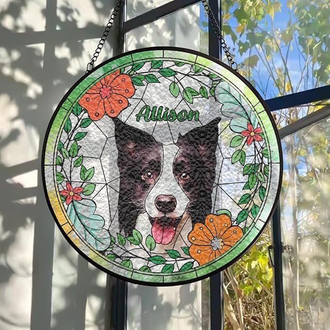 Custom Dog Portrait Stained Glass Suncatcher, Pet Memorial Stained Glass Photo Suncatcher, Staineds Glass Dog Memorial, Loss of Dogs Sympathy Gift Personalized, Pet Loss Gifts /9