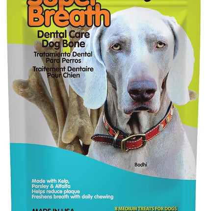 Fido - Super Breath Dental Care Bones for Dogs - 8 Count Medium Dog Dental Treats for Medium Dogs (Made in USA) - Tasty Dog Dental Chews Help Reduce Plaque, Tartar Buildup, and Freshens Breath
