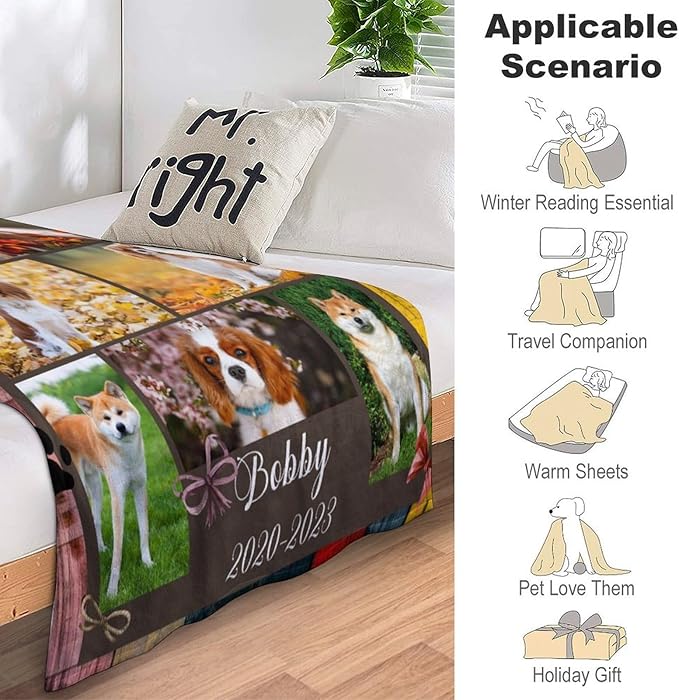 Artsadd Custom Dog Memorial Gifts for Loss of Pet Cat, Personalized Dog Memorial Blanket with Photos, Pet Memorial Gifts, Pet Loss Gifts, Pet Memorial Throw Blanket, Gifts for Pet Cat Lovers