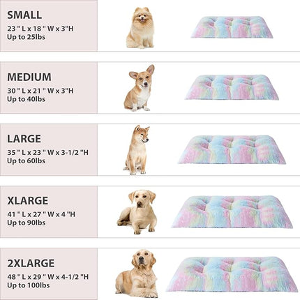 BFPETHOME Dog beds for Large Dogs, Plush Crate Bed with Fluffy Cozy Kennel pad, Washable Mats with Anti-Slip Bottom for Large Dogs, 41"x27", Rainbow