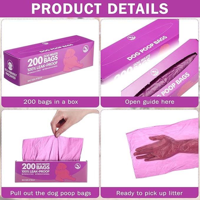 Harloon 6000 Counts Dog Poop Waste Bags 30 Rolls Extra Thick Strong Leak PET Proof Bags Disposable Bulk Universal Doggy Roll Waste Box for Puppy Outdoor Walking Travel (Purple,12 x 8 Inches)