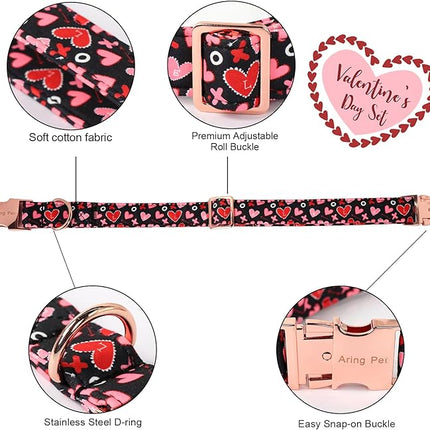 ARING PET Valentine's Day Bow Dog Collar, Black Red Heart Pet Collar with Bowtie for Small Medium Large Dogs-S