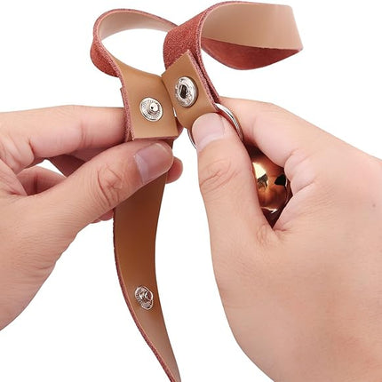 Leather Dog Doorbells for Door Knob/Potty Training/Go Outside, Length Adjustment Copper Dog Bell, Housetraining Hanging Bell, Brown Leather Golden Bells - 2 Pack