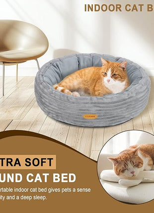 Cat Bed, Cat Bed for Indoor Cats, 20’’ Donut Cat Bed for Cats and Small Dogs, Washable Round Pet Bed, Indoor Use