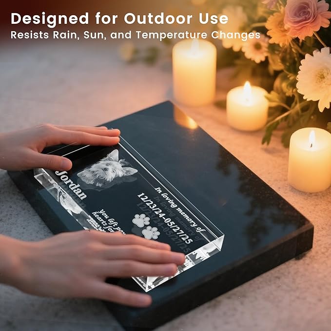 3D Crystal Pet Memorial Stone, Custom Laser Engraved Photo Remembrance Block with Gift Box, Pet Loss Sympathy Gift