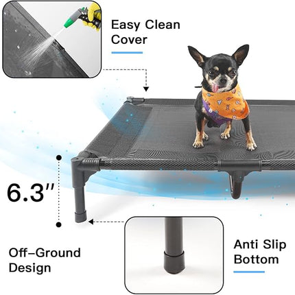 suddus Elevated Dog Bed for Medium Dogs, Dual Support Cooling Cot with Teslin Mesh, Portable Waterproof Pet Bed for Indoor/Outdoor Use, Medium, 30x23x6.3 Inch, Grey