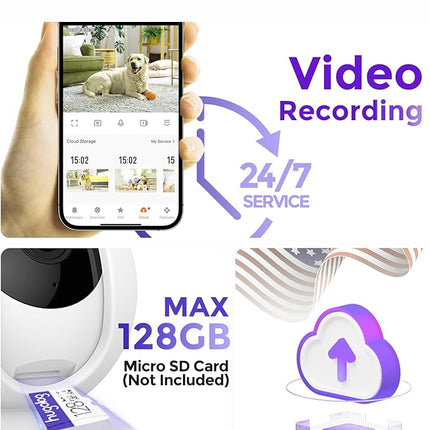 Hugolog 3K 5MP Indoor Pan/Tilt Security Camera with Auto-Focus,Ideal for Baby Monitor/Pet Camera/Home Security,Starlight Color Night Vision,Human/Pet AI,Two-Way Audio,US Cloud,Compatible with Alexa