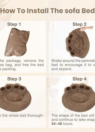 Calming Dog Bed Cat Bed Medium Size Dog - Donut Washable Medium Pet Bed, Warm Kitten Nest 24 inches Anti-Slip Round Fluffy Plush Faux Fur Cat Bed, Fits up to 25 lbs Pets, (Classic Camel)