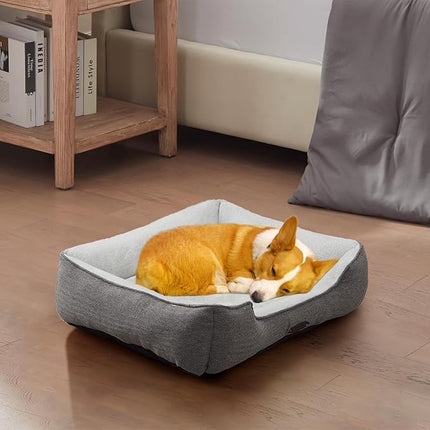 Dog Bed for Small Dogs Breeds, Rectangular Soft Kennel Bed,Washable Deluxe Plush Dog Crate Beds, Comfy Durable Pet Sleeping Bed with Pillow & Non-Slip Bottom, Size (24"X21" Gray)
