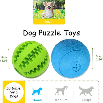 Dog Puzzle Toy, Treat and Dental Balls, Interactive Treat Dispensing Toy for Dogs, Durable Puppy Toys for Teething Small Dogs, Rubber Teeth Balls, Slow Feeder,2 Pack (Small)