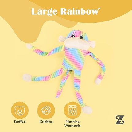 ZippyPaws - Spencer The Crinkle Monkey Dog Toy, Squeaker and Crinkle Plush Toy - Rainbow, Large