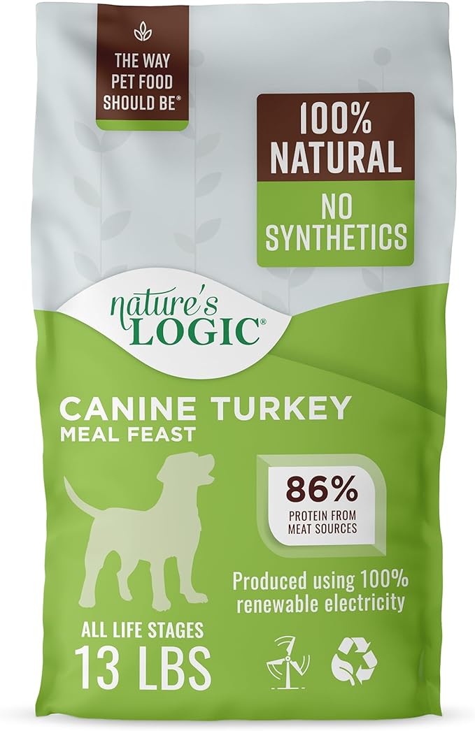 NATURE'S LOGIC Dry Dog Food - 100% Natural - No Synthetics - for All Ages, Sizes, Breeds - Free from Common Allergens, High Protein - Turkey Meal Feast, 13lbs