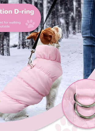 Winter Warm Dog Jacket for Small Medium Dogs Cat Cold Weather Coats with Harness Paded Dogs Fleece Vest Waterproof Windproof Dog Snow Jacket Pet Puppy Clothes (Pink,L)