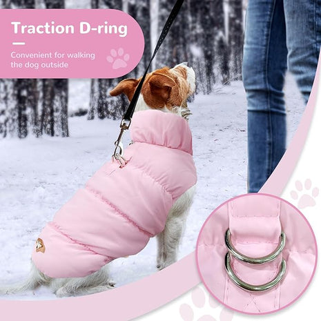 Winter Warm Dog Jacket for Small Medium Dogs Cat Cold Weather Coats with Harness Paded Dogs Fleece Vest Waterproof Windproof Dog Snow Jacket Pet Puppy Clothes (Pink,S)