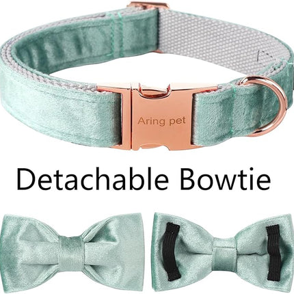 ARING PET Velvet Dog Collars with Bow tie, Dog Bowtie Collar, Adjustable Green Dog Collar,Small.