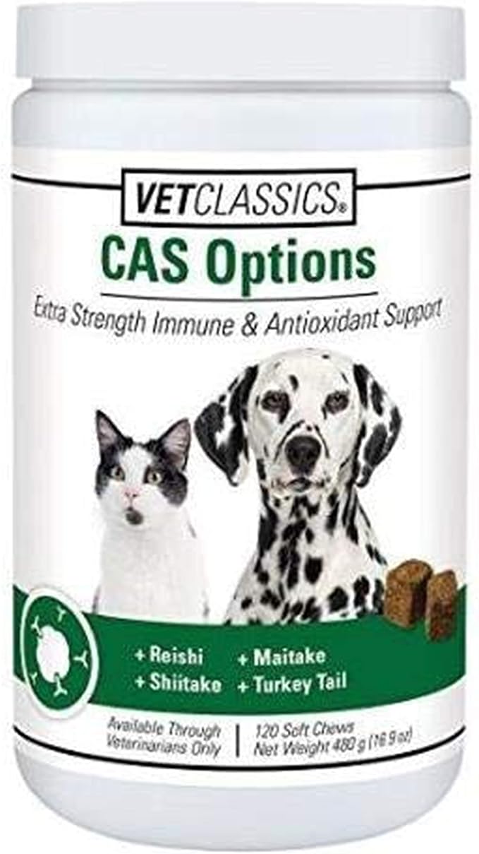 Vet Classics CAS Options Extra Strength Immune Support for Dogs, Cats – Pet Health Supplement, Dog Antioxidant Care – Extra-Strength Dog Supplement Formula – 120 Soft Chews