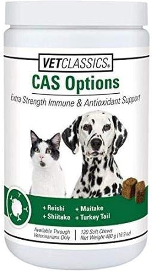Vet Classics CAS Options Extra Strength Immune Support for Dogs, Cats – Pet Health Supplement, Dog Antioxidant Care – Extra-Strength Dog Supplement Formula – 120 Soft Chews