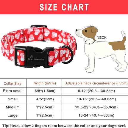 ARING PET Valentine's Day Dog Collar-Cotton Heart Dog Collars, Adjustable Valentine Heart Pet Collars Puppy Collar with Quick Release Buckle for Girl&Boy Dogs
