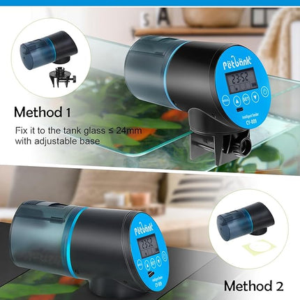 Automatic Fish Feeder for Aquarium - Rechargeable Fish Food Auto Dispenser Vacation Turtle Feeder with USB Charger Cable，LCD Screen, Customized Schedule (Blue)