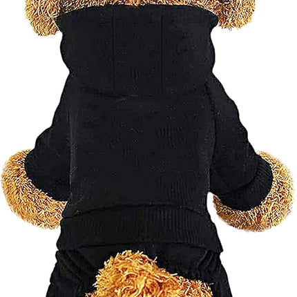 LifeWheel Hoodie, Pet Jumpsuit Fleece Sweatshirt with Buttons,Cold Weather Coats, LifeWheel Pajamas, Winter Warm Cotton Puppy Hoodie 4 Legs Clothes for Small Medium Large Dogs Cats Boy Girl Black