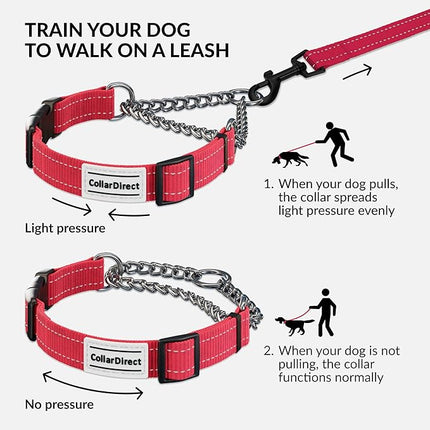 CollarDirect Martingale Dog Collar with Stainless Steel Chain and Quick Release Buckle - Reflective Collar for Large, Medium, Small Dogs - Pink, Large (Neck Size 17"-22")