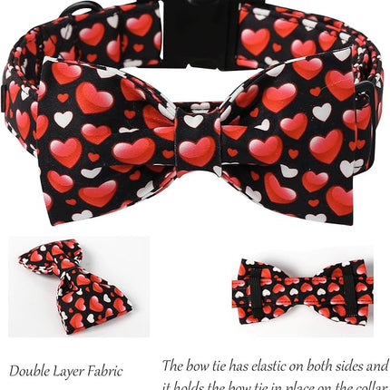 Lionet Paws Valentine's Dog Collar, Cute Heart Black Dog Collar for Large Dogs, Adjustable Cotton Love Pet Collars for Large Dogs