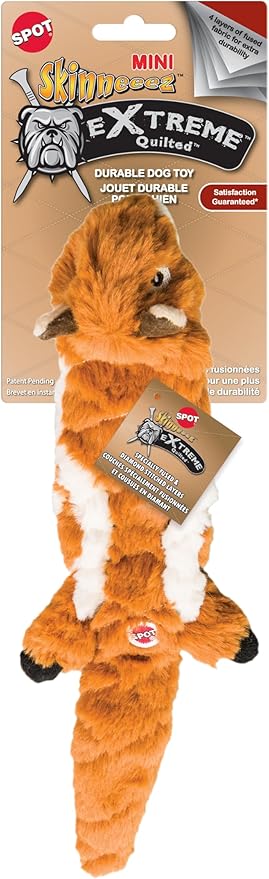 SPOT Skinneeez Extreme Quilted Chipmunk- Durable, Stuffing Free Dog Toy with 4 Layers of Diamond Stitched Fabric & 2 Squeakers- Ideal for Small & Medium Aggressive Puppies and Dogs- 14in