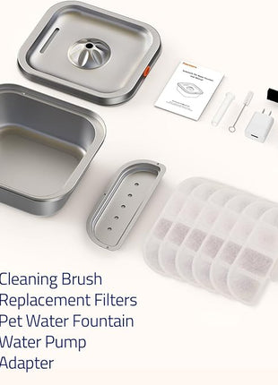 Cat Water Fountain Stainless Steel: 4L/140oz Pet Fountain Water Bowl Indoor, Automatic Dog Drinking Dispenser, Cat Feeding Watering Supplies, Metal Kitty Waterer Fountain, 6 Replacement Filters