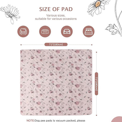 IEUUMLER Washable Pee Pads for Dogs Extra Large 71" x 71", 1 Pack Non-Slip & Waterproof Whelping Pad, Reusable Puppy Potty Training Pad with Fast Absorbent for Playpen EU007 (Pink Daisy, 71"X71"-1pcs)