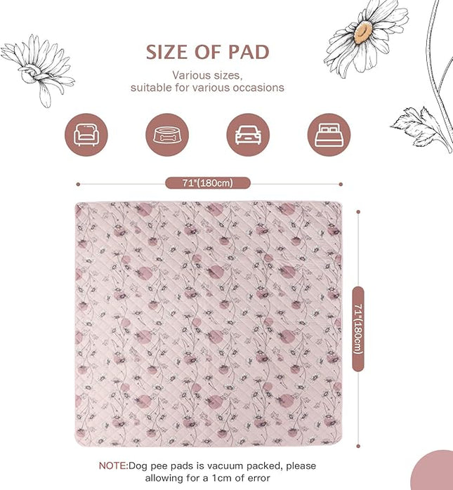 IEUUMLER Washable Pee Pads for Dogs Extra Large 71" x 71", 1 Pack Non-Slip & Waterproof Whelping Pad, Reusable Puppy Potty Training Pad with Fast Absorbent for Playpen EU007 (Pink Daisy, 71"X71"-1pcs)