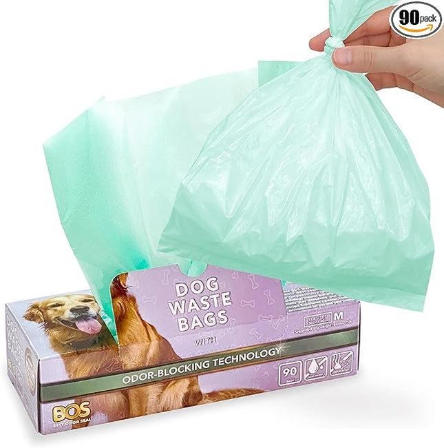 BOS Odor-Sealing Dog Poop Bags for Pet Waste - Disposal Doggy Bags - Scent & Smell Free (90Bags) [Size: M, Color: Light Mint Green] (Pack of 1)