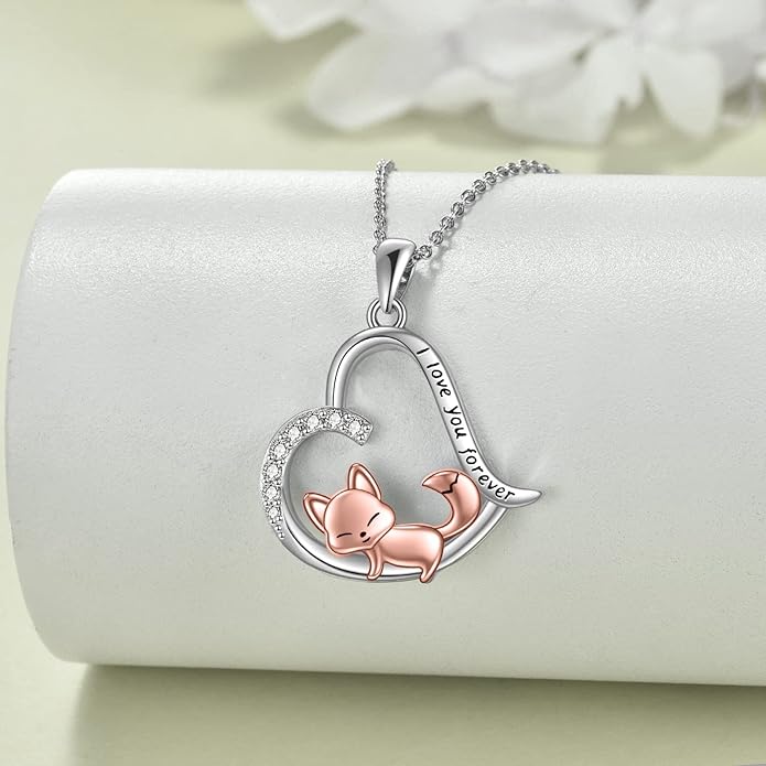 VONALA French Bulldog Guinea Pig Fox Sloth Necklace 925 Sterling Silver Cute Animal Heart Pendant Jewelry Gifts for Women