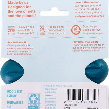 WEST PAW Hurley Dog Bone Chew Toy for Tough Chewers- Safe and Durable Fetch and Chew Toy for Dogs- Dishwasher Safe, Lightweight, Floatable, Made in USA - for Small Dogs - River Blue, XS