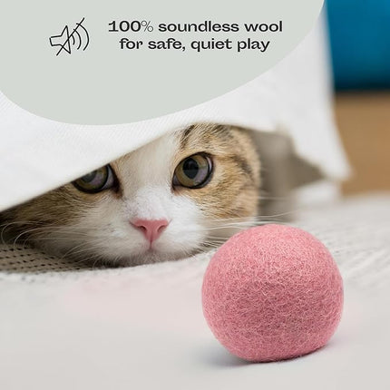 MEOWFIA Wool Ball Toys - 6-Pack of Safe for Cats and Small Dogs Balls - 2 Inch Felted Wool Cat Toy and Dog Toy - Perfect with Cat Cave - Silent - Mini Tennis Balls - (2in/Pink)