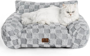 Cat Bed Cats Couch for Puppy and Kitten, Fluffy Pet Couch Small Dog Sofa Bed, Supportive Cat Sofa for Indoor Cats, Washable Cover & Non-Slip, 26 inch, Grey