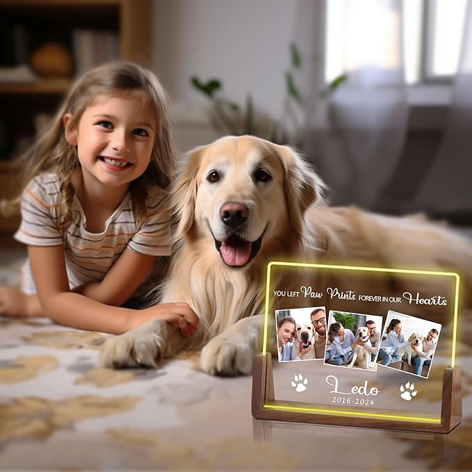 Custom Dog Memorial Gifts for Loss of Dog, Customized Pet Memorial Gifts, Personalized Dog Memorial Night Light Acrylic Plaque, In Memory of Dog, Loss of Pet Sympathy Gifts, Memorial Gifts for Cats