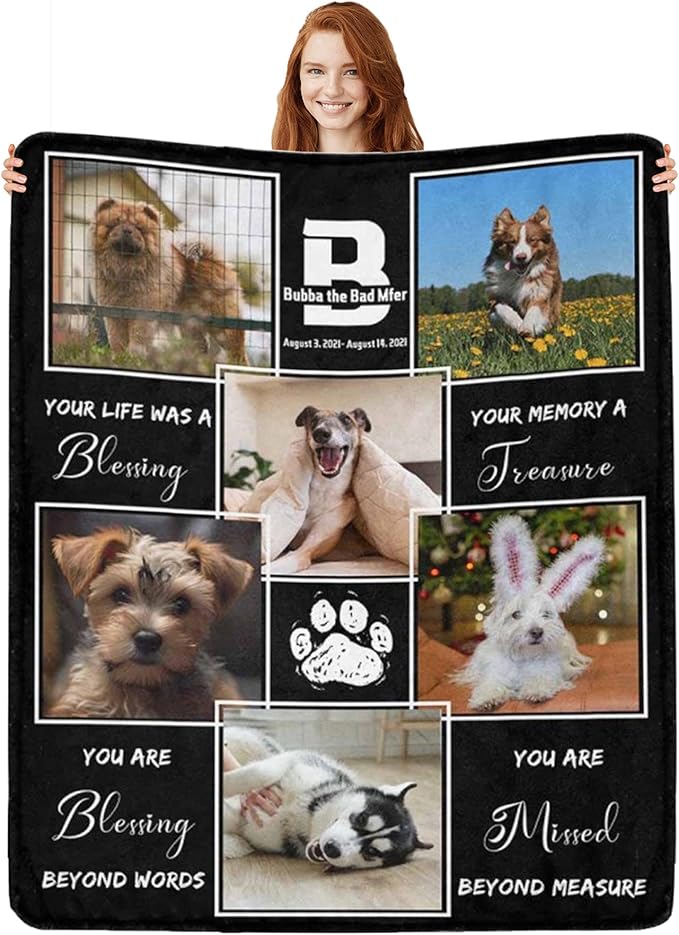 Custom Dog Memorial Gifts for Loss of Dog Cat, Personalized Dog Blankets with Photos, Pet Memorial Throw Blanket Gifts, Pet Loss Gifts, in Loving Memory Blanket for Dog Cat Lovers Dog Mom Dog Dad