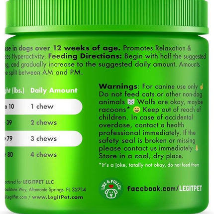 Calming Hemp Treats for Dogs Made in USA Organic Hemp Natural Separation Aid Helps Barking, Chewing, Thunder, Fireworks, Aggressive Behavior Soothing Stress Relief Natural Relaxation 120 Chews