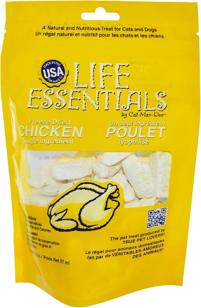 LIFE ESSENTIALS BY CAT-MAN-DOO All-Natural Freeze Dried Chicken Treats for Dogs & Cats Free of Grains, Fillers, Additives and Preservatives Proudly Made in The USA - (2 oz. Bag)