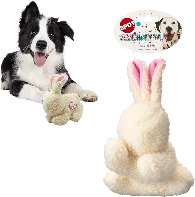 SPOT 6in Vermont Style Fleece Rabbit Dog Toy – Soft Comfort Plushie for Small Dogs & Puppies – Built-in Squeaker – Safe for Light Chewers – No Plastic Parts – Calming & Cuddly Pet Toy